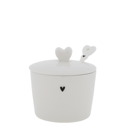 Bastion Collections - Zuckerdose mit Löffel "Heart" - weiß/schwarz