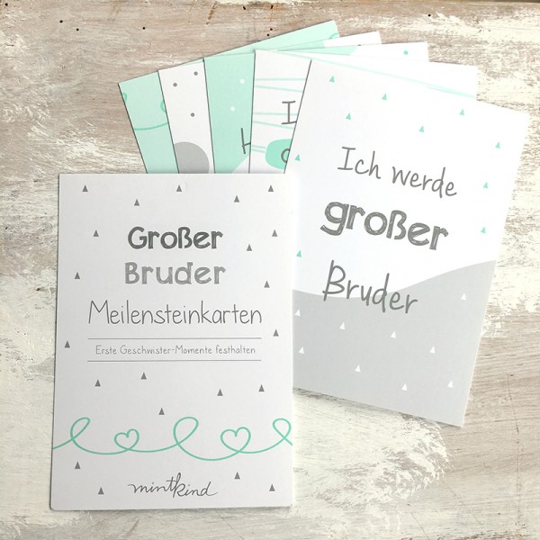 Mintkind - Meilensteinkarten Mini-Set "Großer Bruder" mint/grau