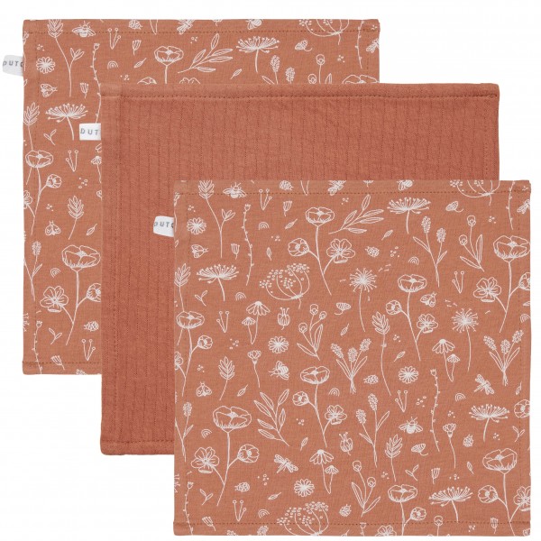 Little Dutch - Schnullertuch 3er-Set "Wild Flowers Rust / Pure Rust"