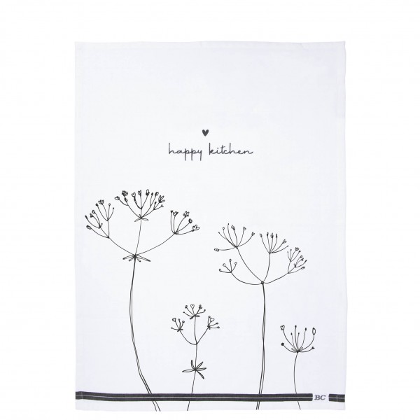Bastion Collections - Geschirrtuch "happy kitchen - Flowers" weiß/schwarz - 50 x 70 cm