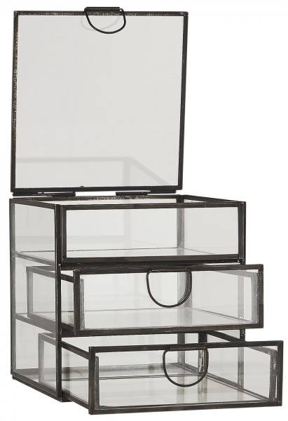IB Laursen - Glasbox mit 3 Schubladen und Deckel - schwarz