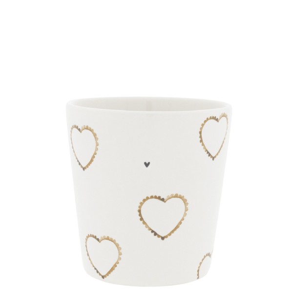 Bastion Collections - Becher groß "Hearts allover" - weiß/schwarz/beige