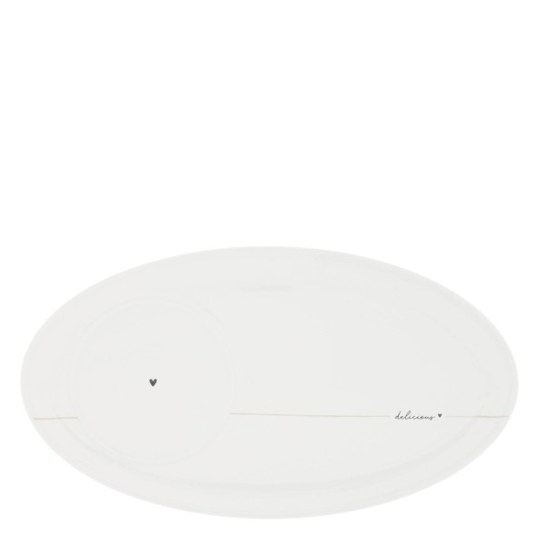Bastion Collections - Unterteller oval "delicious" - 25,5 x 14,5 cm - weiß/schwarz