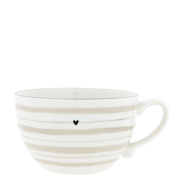 Bastion Collections - Suppentasse klein "Watercolour Natural Stripes" - weiß/beige/schwarz