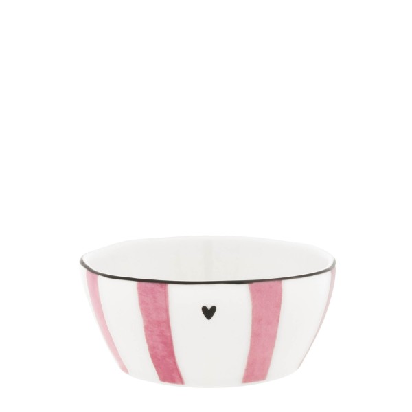 Bastion Collections - Schale klein "Streifen" - weiß/schwarz/pink - Ø 9,5