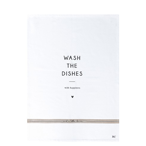 Bastion Collections - Geschirrtuch "wash the dishes" weiß/schwarz /beige - 50 x 70 cm