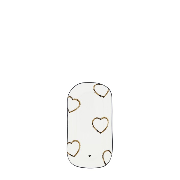 Bastion Collections - Servierteller / Servierplatte oval "Hearts" klein - weiß/schwarz/beige
