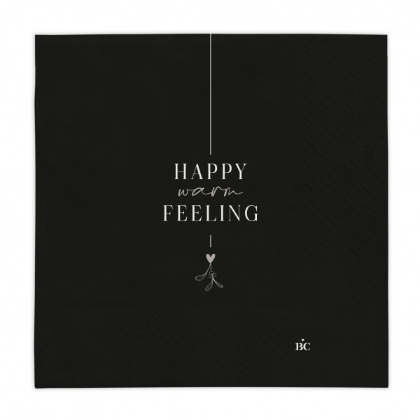 Bastion Collections - Servietten "Happy warm feeling" - 20 Stück - schwarz/weiß