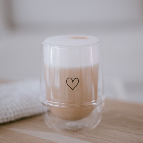 Eulenschnitt - Latte Macchiato Glas - doppelwandig "Herz"