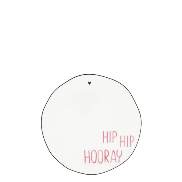 Bastion Collections - Teller "HIP HIP HOORAY" Ø 16 cm - weiß/schwarz/pink