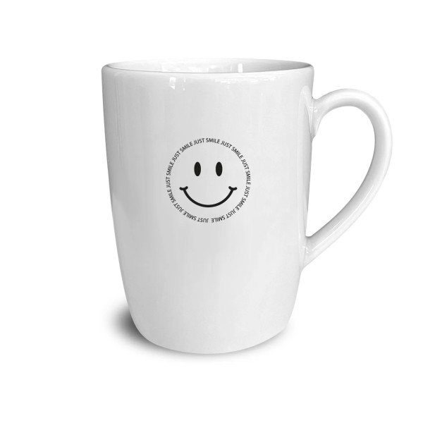 GOLDSCHERBEN - Becher mit Henkel - "JUST SMILE" - weiß/schwarz
