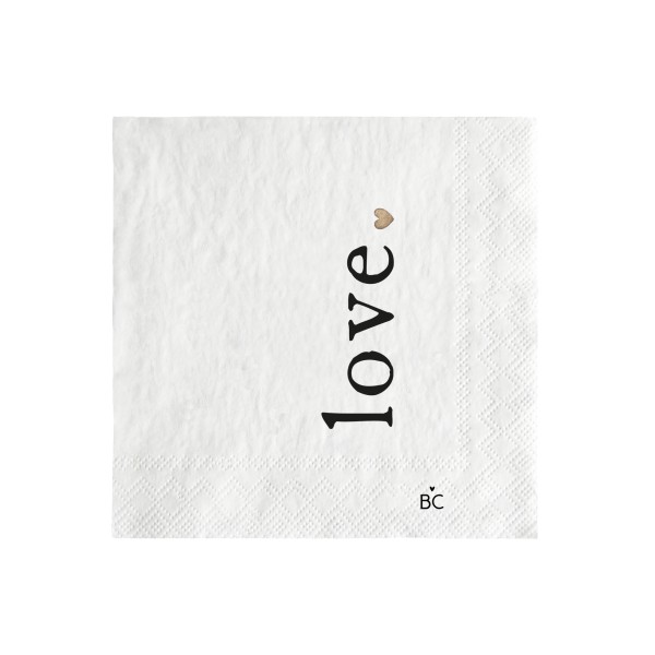 Bastion Collections - Servietten klein "LOVE" - 20 Stück - weiß/schwarz