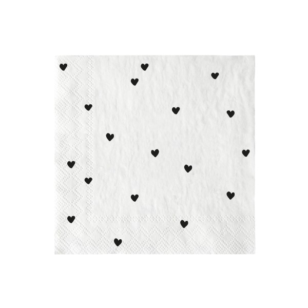 Bastion Collections - Servietten klein "Hearts all-over" - 20 Stück - weiß/schwarz-Copy
