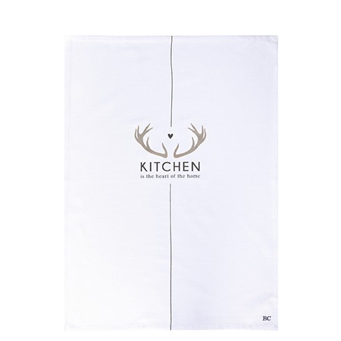 Bastion Collections - Geschirrtuch "kitchen is the heart of the home" weiß/schwarz/beige - 50 x 70 c