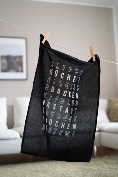 Heldenglück - Geschirrtuch "Buchstabensalat" - schwarz/weiß