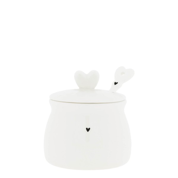 Bastion Collections - Keramikdose mit Löffel für Marmelade oder Honig "Heart" - weiß/schwarz